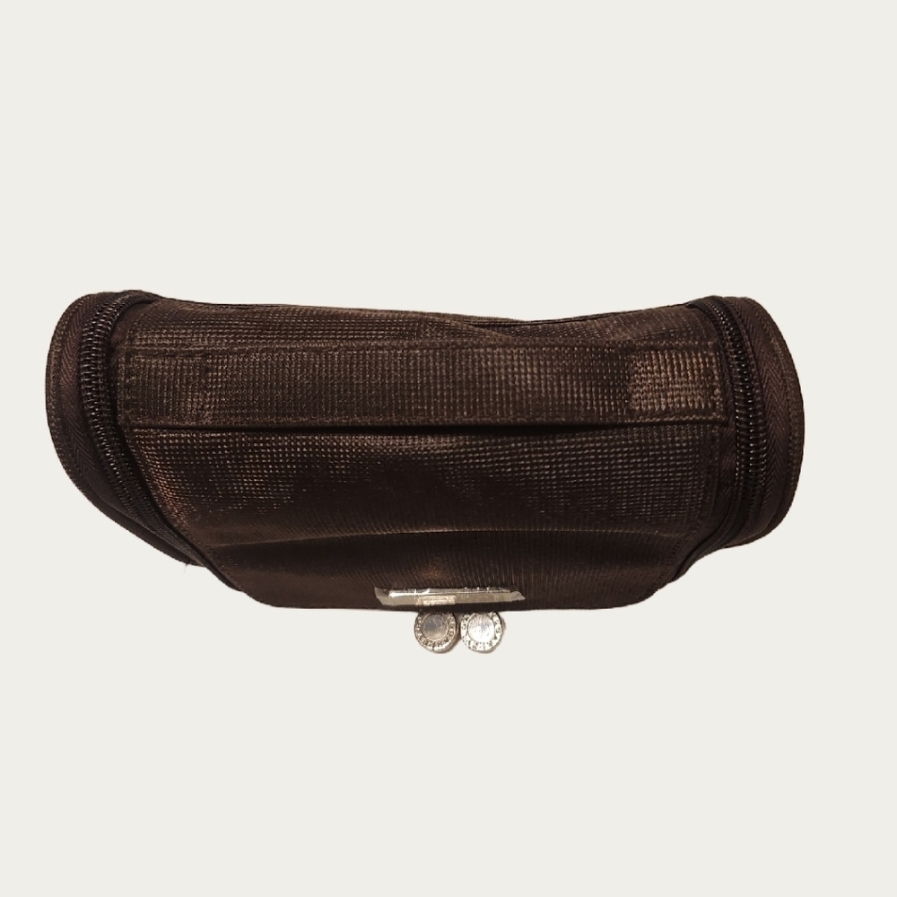 Bulgari Parfums for Eva Air Dark Brown Toiletry Bag EUC 7" X 5.5" X 3" - Picture 6 of 9